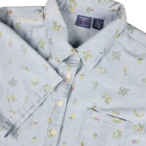 Mountain Lakes Casuals Blue Floral Button Up Denim Shirt Womens 3X Cotton SEE
